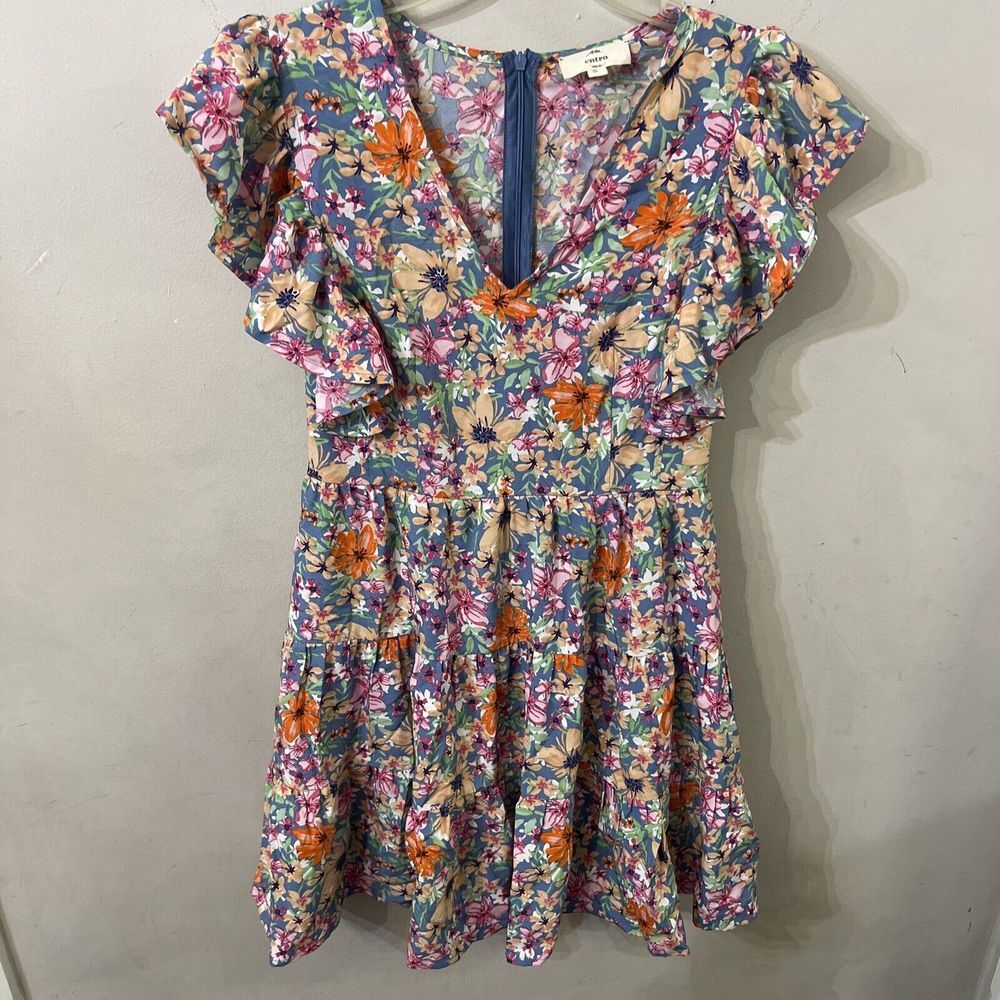 Entro Floral Dress Size Small Colorful Ruffle Sleeves